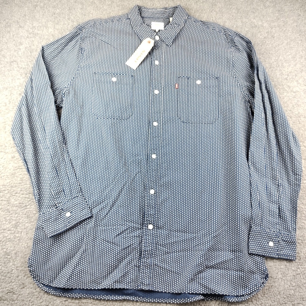 Levi's Navy Long Sleeve Button Down Shirt Cotton Polka Dot Men's 2XL NWT